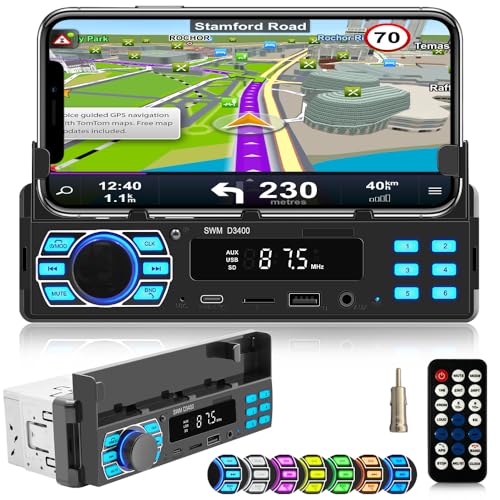 iFreGo Autoradio Bluetooth, Auto Radio Bluetooth Radio Auto 1 din mit freisprecheinrichtung 7 Farben SD/TF/ MP3/AUX in,FM/AM Schnellladefunktion und Funktion,60W*4 Handyhalter für Auto