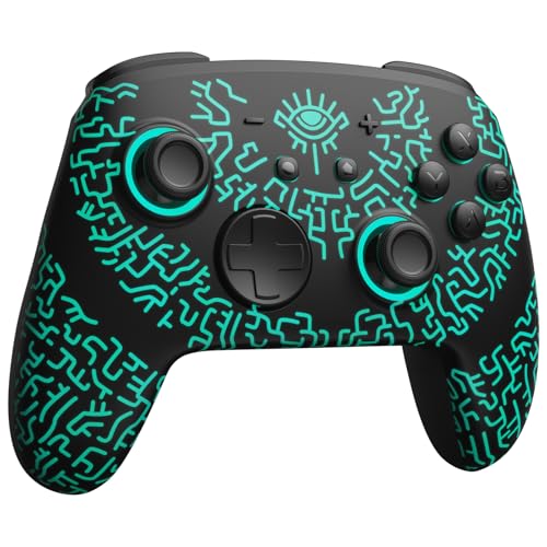 Switch Controller Wireless, Pro Controller Kabellos Kompatibel mit Switch 2/OLED/Lite, Firefly RGB Bluetooth Kontroller Gamepad mit 7 LED Farben/NFC/Turbo/Makro/Bewegungsaufnehmer/Paddle,Miner schwarz