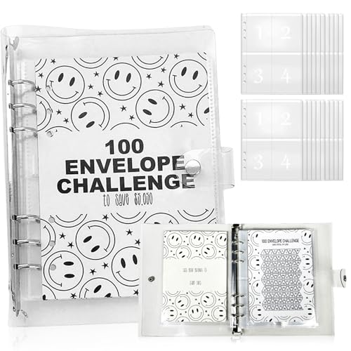 100 Envelope Challenge Binder, Umschläge Challenge Binder, Lustiger Budgetordner zum Sparen, 100 envelope saving challenge von €5,050 mit Geldumschlägen, Spar Challenge für Budget Planer (Lächeln)