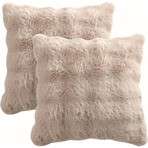Throw -Kissenbezüge 18x18 Zoll, 2pcs weiche pelzige Kissenbezüge, Doppelseite Plüschkissenbezüge, Zipper -Dekorationskissen Cover für Winter Weiches Stuhl Schlafzimmer Wohnzimmer, Wurfkissenbezüge