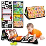 RunHero Baby Spiegel Spielzeug mit Knisterbuch Montessori Schwarz Weiß Kontrast Stoffbuch Kontrastkarten Kinderspiegel Lernspielzeug für Neugeborenes