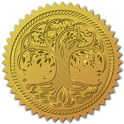 craspire 100 Stück Goldfolien-Aufkleber, Geprägte Zertifikatssiegel, Selbstklebende Aufkleber, Medaillen-Dekorationsaufkleber, Zertifizierung, Abschlussfeier, Notarsiegel, Umschlag (Baum des Lebens)