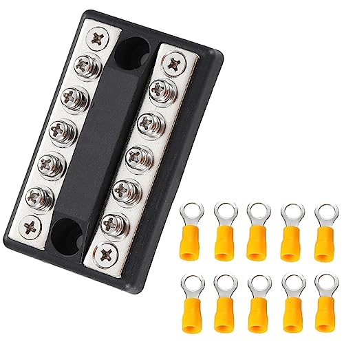 Greluma 1 Stück Zweireihiger 5-Wege-100-A-Stromverteilerblock, 10-polige Sammelschiene mit Ringkabelschuhen, 48-V-Sammelschiene mit 10 Positionen für Auto-Marine-Boote, 10 x M4-Schraube