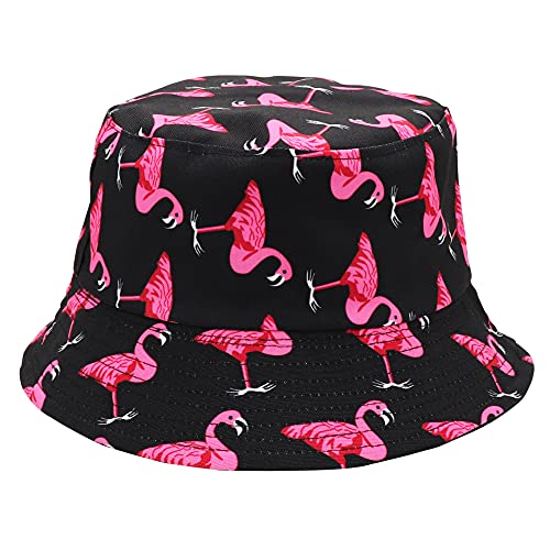 Umeepar Fischerhut Sonnenhut 2 in 1 Wendbares Sommerhut Hut for Damen Herren (Flamingo Schwarz)