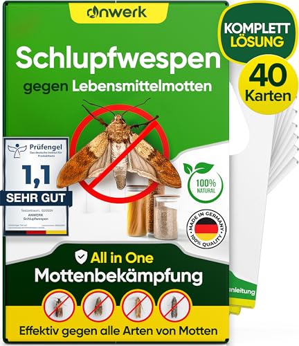 anwerk® Schlupfwespen gegen Lebensmittelmotten - 40 Karten (10 Karten à 4 Lieferungen) - Effektiv Lebensmittel Motten bekämpfen - Alternative zur Mottenfalle, Mottenspray, Pheromonfalle