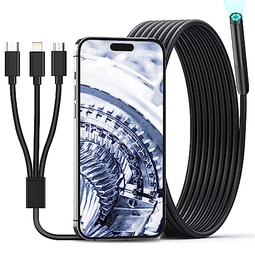 HOPEFOX Endoskopkamera mit Licht, 3-in-1 Endoskop-Kamera Handy WiFi 1080P HD Ip67 Wasserdichtes Kanal-Kamera mit 6 Einstellbaren LEDs Licht für Android & iOS Tablet (9.84FT/3M)