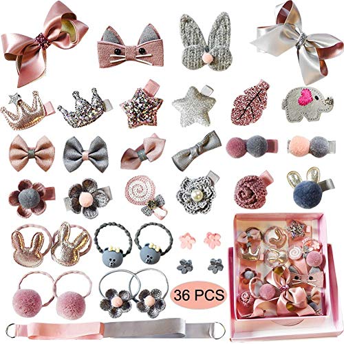 VEGCOO 36 Stück Baby Haarspangen Set Haarschmuck Mädchen, Haarsträhnen Haarnadeln, Haarklammern Geschenkbox für Kleinkinder Kinder als Geburtstag Weihnachten Kindertagsgeschenk