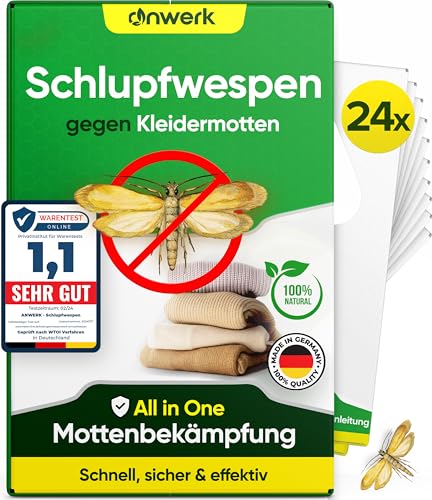 anwerk® Schlupfwespen gegen Kleidermotten - 24 Karten (4 Karten à 6 Lieferungen) - Effektiv Kleider Motten bekämpfen - Alternative zur Mottenfalle, Mottenspray, Pheromonfalle