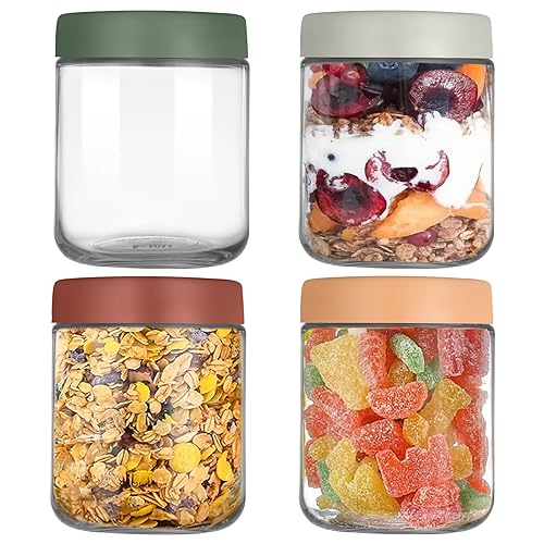 YUEYEE Overnight Oats Gläser,4 Pack 500ml Meal Prep Gläser für Hausgemachte Marmelade,Einmachen,Einlegen,Mason Jar,Wiederverwendbare Einmachgläser mit Schraubdeckel als Meal Boxen