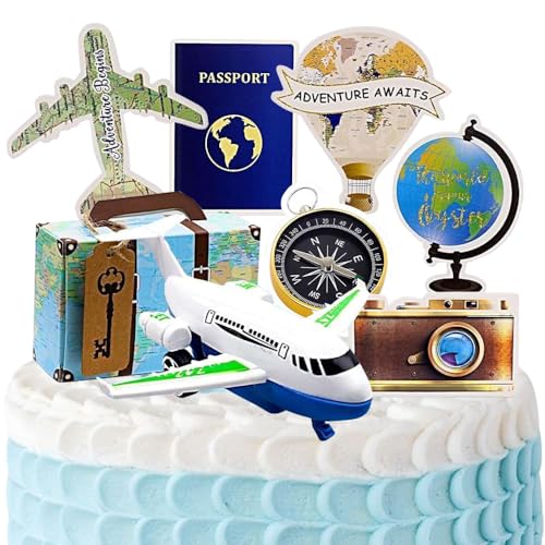 YGCHEN Tortendeko Reise Kuchen Dekoration Weltreisen Kuchen Deko Mini Flugzeug Spielzeug Abenteuer Reisen Kuchen Topper Kindergeburtstag Partyzubehör 14 Stück