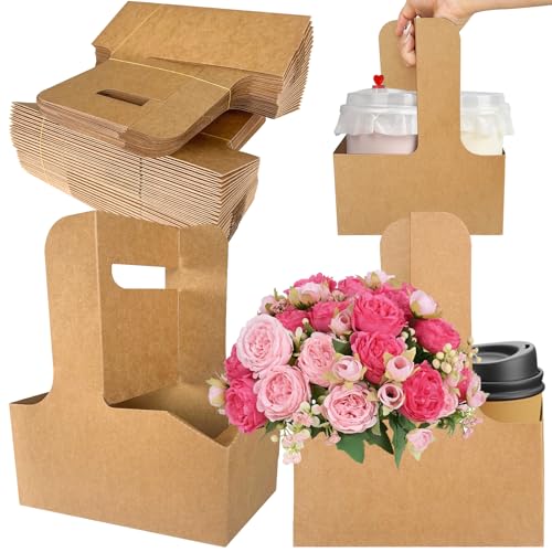 Getränkehalter für 2 oder 4 Tassen, Kraftkarton, Getränkehalter, Blumenverpackung, Geburtstag, Hochzeit, Party, Geschenk, Dekoration, 50 Stück