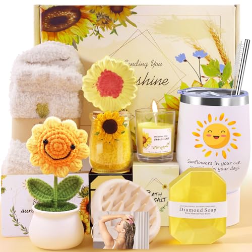Geschenke für Frauen, Sonnenblume Geburtstagsgeschenk für Frauen, 10PCS Geschenkset Inklusive Isolierter Becher Valentinstag Muttertag Weihnachtstag Geschenkideen Mama, Schwester, Freundin
