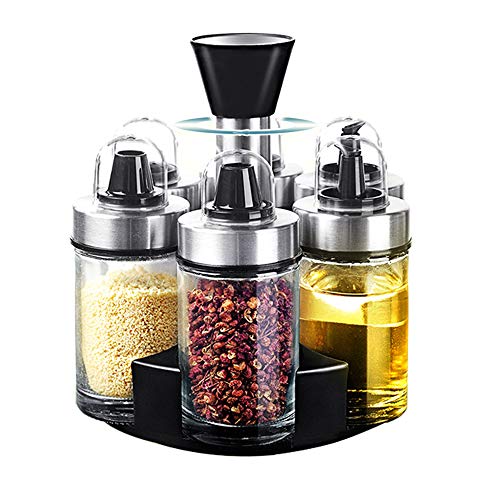 Mlici Gewürzgläser set mit Drehteller-Ständer Glas Gewürzdosen 100ml - Gewürz Organizer - 6er-Set Gewürzdosen - Gewürzstreuer - Gewürz Organizer für Öl, Essig, Pfeffer, Salz, Paprika