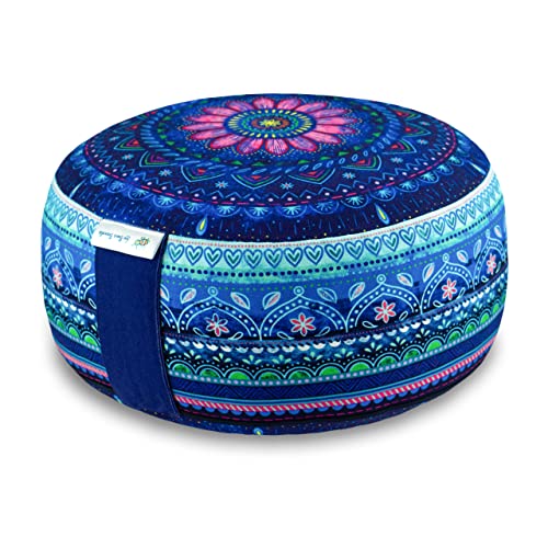 Bine Brändle Mandala Meditationskissen - Yogakissen - Bodenkissen - Ideale Sitzhöhe 15 cm - Innenkissen mit anpassbarer Dinkelspelzfüllung - GOTS Zertifiziert - Bezug aus Baumwolle (Sternennacht)