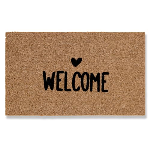 Astra Fussmatte aussen rutschfest - Schmutzfangmatte wetterfest - Outdoor Türmatte für Eingangsbereich - Schmutzabweisende Fußmatte Welcome 45x75 cm Natur