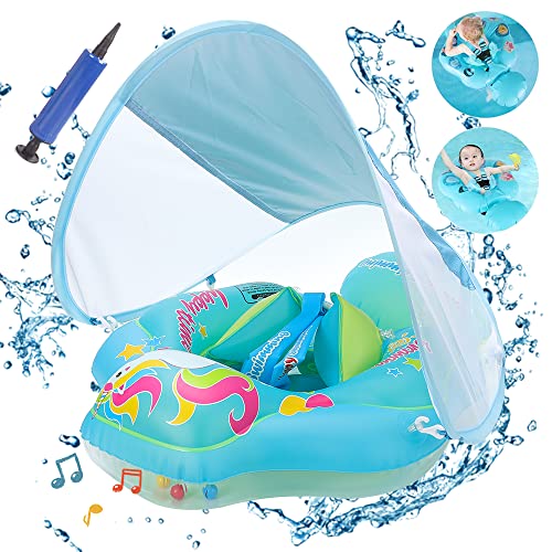 Baby Schwimmring mit Sonnendach Abnehmbaren,Schwimmring mit Sonnenschutz Verstellbare Schultergurte,Aufblasbarer Schwimmreifen Baby,Schwimmtrainer Baby,Baby Float Schwimmring für ab 3-36 Monate