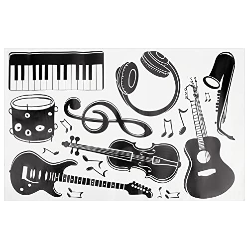 GORGECRAFT Wandaufkleber Musiknoten Wandaufkleber Schwarze Musikinstrumente Wanddekoration Abnehmbar Gitarre Klavier DJ-Kopf Telefon Schlagzeug Saxophon Aufkleber Für Musikstudio Schlafzimmer