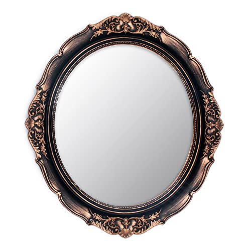 Eaoundm 33,3 x 37,6 cm dekorativer Wandspiegel, Vintage-Hängespiegel für Schlafzimmer, Wohnzimmer, Kommode, oval, Vintage-Gold, Bronze