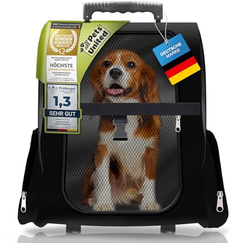 All Pets United Hunde-Trolley Kleintier Transportbox für Hunde und Katzen Tier-Trolley Haustier-Rucksack mit Teleskoparm (Hundetrolley Schwarz)