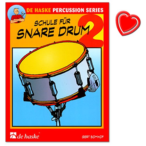 Schule für Snare Drum (Kleine Trommel) - Band 2 - Schule für Einzel- und Gruppenunterricht von Gert Bomhof - mit bunter herzförmiger Notenklammer