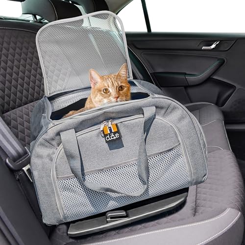 MY DUQUE – Modell CAR-GO Faltbare Hundebox und Transportbox für Katzen | ISOFIX für einfachen Einbau im Auto | Erweiterbare Hundetransportbox mit Zugriff vorn & hinten – Ideal für Flugreisen – Grau