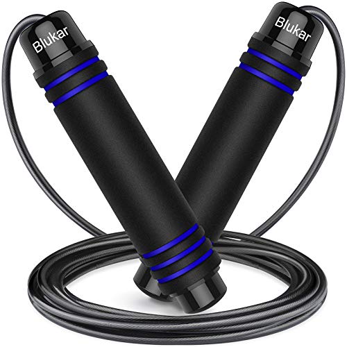 Blukar Springseil, Speed Rope Verstellbar mit Hautfreundlichen Schaum Griffe, Länge Einstellbar, rutschfest und Ideal für Fitness & Ausdauer & Seilspringen, geeignet für Erwachsene-Blau