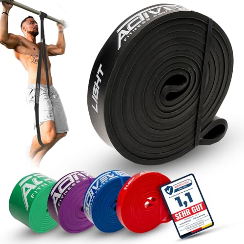 ActiveVikings® Pull-Up Fitnessbänder | Perfekt für Muskelaufbau | Fitnessband Klimmzugbänder Widerstandsbänder (B - Schwarz : Light (Leichter Widerstand))