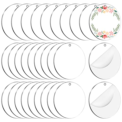 Fzyisw 30 Stück Acrylscheibe Rund mit Loch, Plexiglas, Transparente Acrylglas für Bilderrahmen, Glasersatz, Malerei, DIY Bastelanzeige Display
