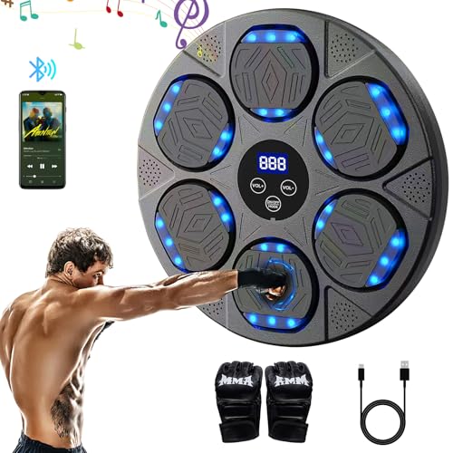 Music Boxing Machine,Musik Boxmaschine mit Boxhandschuhen,LED Wandmontiertes Boxziel,9 Geschwindigkeitsmodi Boxmaschine mit Musik Trainingsgerät Für Erwachsene und Kinder,Unterstützt Bluetooth
