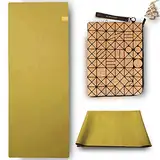 GOLDEN Yogamatte Faltbar rutschfest Schadstofffrei, 1,5mm Dünne Leicht ökologische Reise Matte/Handtuch aus Naturkautschuk, Waschbar mit Tasche Tragegurt aus Kork Order PU, Hot Yoga Bikram Pilates