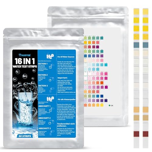 16-in-1-Trinkwasser-Teststreifen, 60 Tests für Wasserqualität, Wasserhärte, schnelle Analyse von pH-Wert, Schwermetallen, Nitrat, Chlor, Härte, für Aquarium, Pool, Brunnen, Spa