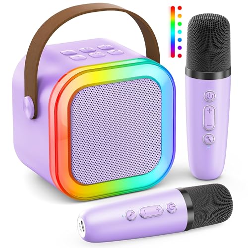 Karaoke Maschine Kinder Mini Karaoke Maschine für Kinder und Erwachsene, Karaoke Anlage Mit 2 Mikrofonen Mädchen Karaoke Spielzeug Kindermikrofon 3-12 Jahre (Violett)
