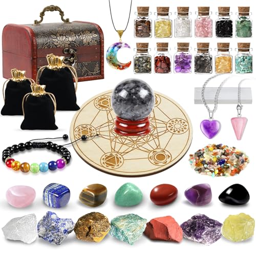 40 Stück Kristalle Steine Set,Kristall Heilsteine,Heilkristalle Edelsteine 7 Kristallen,7 Chakra-Stein und Grau Kristallkugel mit Stoffbeutel für Meditation,Adventskalender,Reiki,Energieausgleich