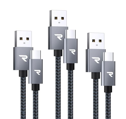 RAMPOW USB C Kabel, [3Pack 1M+2M+2M] iPhone 15 ladekabel 3A, USB Typ C Kabel Schnellladekabel USB C QC 3.0, Ladekabel USB C für iPhone 15/15 Pro, Samsung Galaxy S22/S21/S20/Note10 - Grau, Nylon