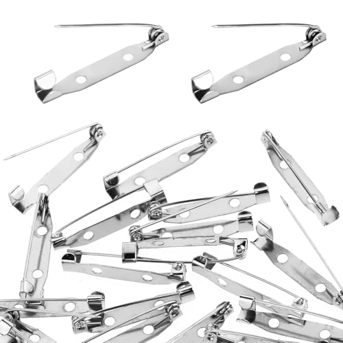 Piriuuo 60 Stück Broschennadeln, 30 mm Silber Sicherheitsnadeln Silberne Stabnadeln mit 2 Löchern Verschlussnadeln Anstecknadel für Schmuck- und Handarbeiten Broschennadel Sicherheitsnadel