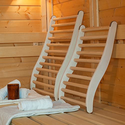 HOFMEISTER® Sauna Set Rückenlehne Holz – Rückenlehne XXL und Normalgröße, ergonomisch geformt, rutschfest durch Korkfüße, Geschenk für Paare, Heimsauna, Jahrestag, Hochzeit, aus wärmebeständiger Linde
