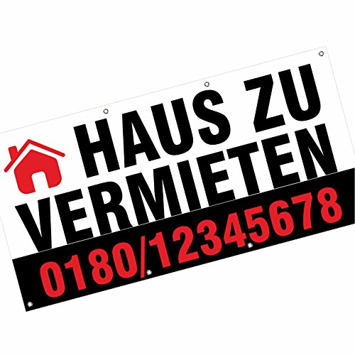 kaufdeinschild Banner Haus zu Vermieten PVC 510g/qm 2x1m LKW Plane 8 Ösen