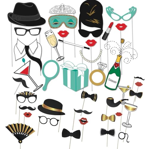 40 Stück Fotobox Accessoires Hochzeit, Party Photo Booth Props, Fotobox Accessoires für Geburtstag, Abschlussball, Neujahr und Hochzeit, Lustige Fotorequisiten Mischung für Jede Feier
