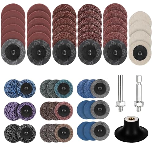 65 Stück Schleifscheiben Set, 2 Zoll Schleifaufsatz für Winkelschleifer mit 1/4 Zoll Schaft, für Bohrer und Schleifmaschinen, für Oberflächenentrostung, Schleifen, Polieren