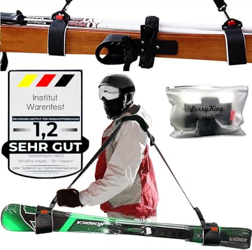 BerryKing EasySki Ski Tragegurt Skirucksack Skitasche Einstellbar Verstellbar Schultergurt Träger Klettverschluss Zubehör Skistöcke Wintersport Winterurlaub für Erwachsene & Kinder