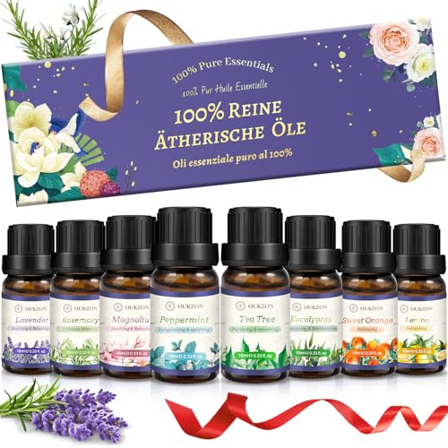 Ätherische Öle Set, 8x10ml Aromatherapie Duftöl, Geschenke für Frauen Mama - 100% Naturrein Rein Aroma Öl für Diffuser, Massage, SPA, Duftlampen, Kleine Geschenk für Muttertag, Geburtstag,Weihnachten