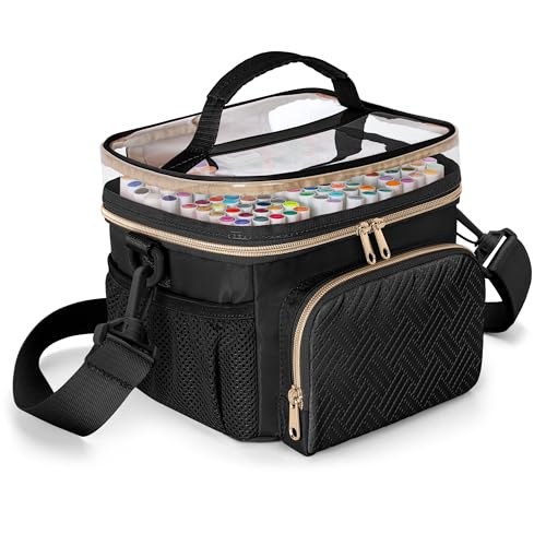 Rexmica Reisetragetasche Für 100 Farben Marker Stifte, Marker Aufbewahrungstasche mit Trennwand und Schultergurt, Reisetragetasche mit 3 Taschen, Schwarz (Leerer Beutel)