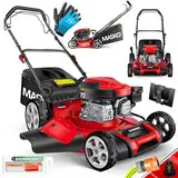 MASKO® Benzin Rasenmäher 5in1 | 51 cm Schnittbreite | 8- fache Schnitthöhenverstellung | 4 Takt OHV Motor 6,0 PS | 65 Liter Fangkorb| Inkl. Mulch- Kit, Seitenauswurf, Handschuhe & Rasenmäherbürste