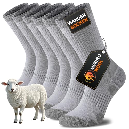 Niorasen Merino Wandersocken Herren Damen, Sommer Outdoor Socken Trekkingsocken, Merinowolle Socken, Sportsocken Laufsocken Tennissocken Arbeitssocken Atmungsaktiv Anti-Blasen & Gepolstert 3 Paar