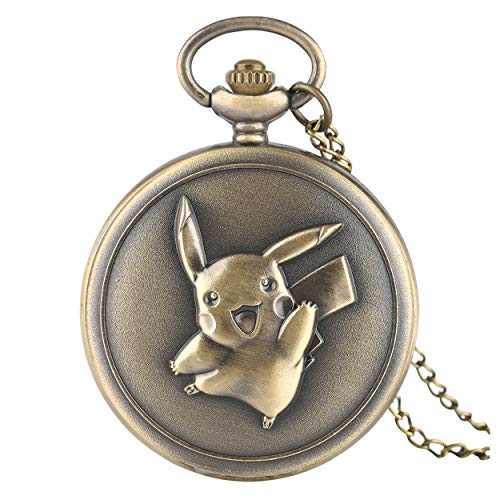CokinkiDs Taschenuhr, romantische Bronze - Taschenuhr, Japanese Cartoon Pikachu niedliche Uhr, Geschenke für Männer