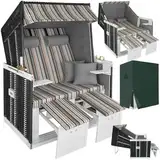 tectake® Strandkorb, Strandkorb Ostsee 2-Sitzer, verstellbare Rückenlehne, Volllieger mit Fußbänkchen und Seitentische, inkl. Schutzhülle & Kissen, für Balkon, Garten und Terrasse - schwarz/grau/braun