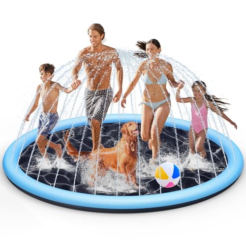 Tosekry Splash Pad für Kinder mit Antirutschfunktion, Wassersprinkler Outdoor Wasserspiel Garten, 200CM Sprinkler Pool Wasserspielzeug für Kinder & Hunde (Blau)