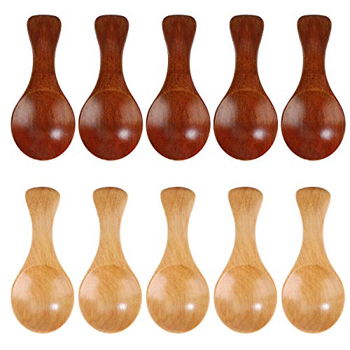 RZKJ-SHOP Kleine Salzlöffel aus Holz mit kurzem Griff, handgefertigt, für Honig, Kaffee, Küche, Tee, Zucker, Salz, Marmelade, Senf, Eis (10 Stück)