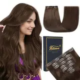 HotLulana Clip in Extensions Echthaar 7pcs Dunkel Braun Extensions Echthaar Invisible Clip Extensions Echthaar Remy Echthaar Extensions 14 Zoll 35cm 80g Clip Extensions Skin Weft Haarverlängerung 2#