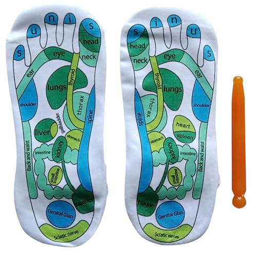 Reflexzonenmassage Socken, 1 Paar Akupressur markierte Massagestocken mit Massagestift, Baumwollfuß -Reflexzonen -Socke für Männer Frauen
